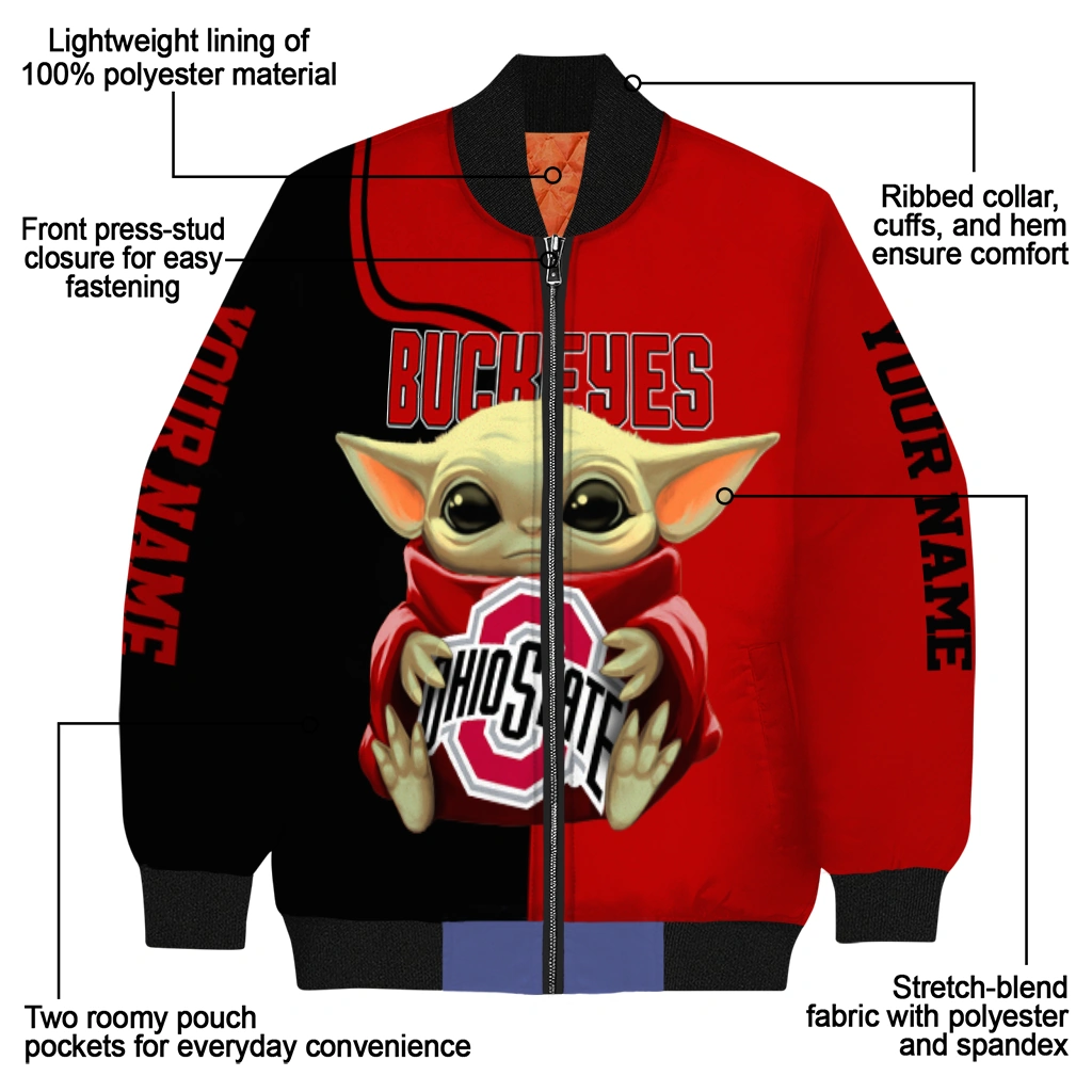 customized ohio state buckeyes adorable yoda scarlet black bomber jacket new arrival customized ohio state buckeyes adorable yoda scarlet black bomber jacket new arrival