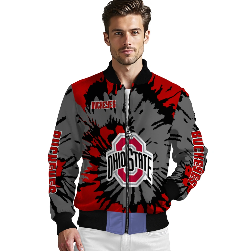 customized ohio state buckeyes burst splatter scarlet bomber jacket high quality customized ohio state buckeyes burst splatter scarlet bomber jacket high quality