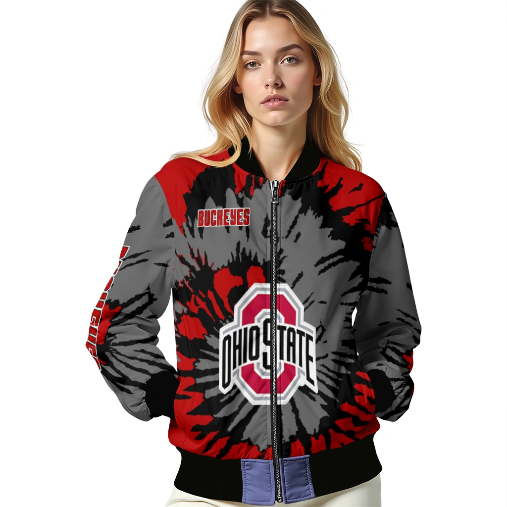 customized ohio state buckeyes burst splatter scarlet bomber jacket latest model customized ohio state buckeyes burst splatter scarlet bomber jacket latest model