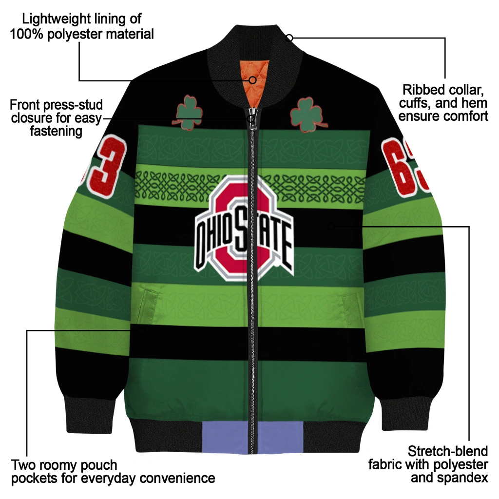 customized ohio state buckeyes clover green lines green black bomber jacket new arrival customized ohio state buckeyes clover green lines green black bomber jacket new arrival