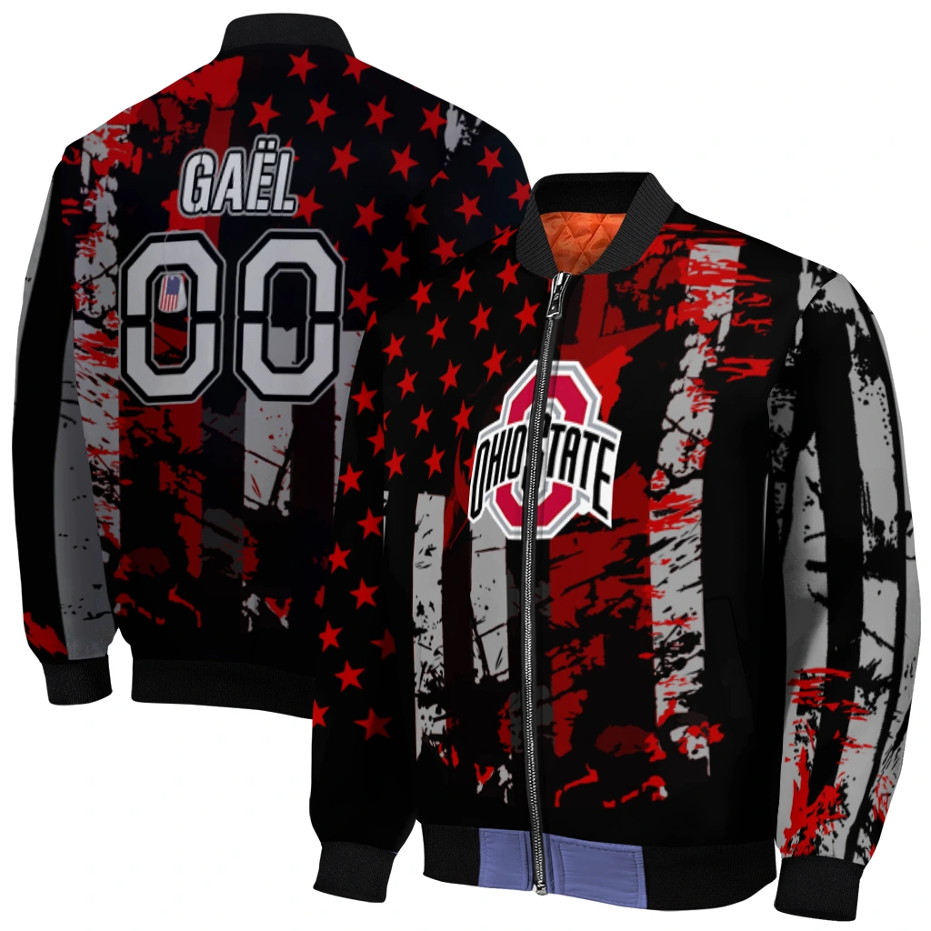 customized ohio state buckeyes star stripes scarlet black bomber jacket best selling customized ohio state buckeyes star stripes scarlet black bomber jacket best selling