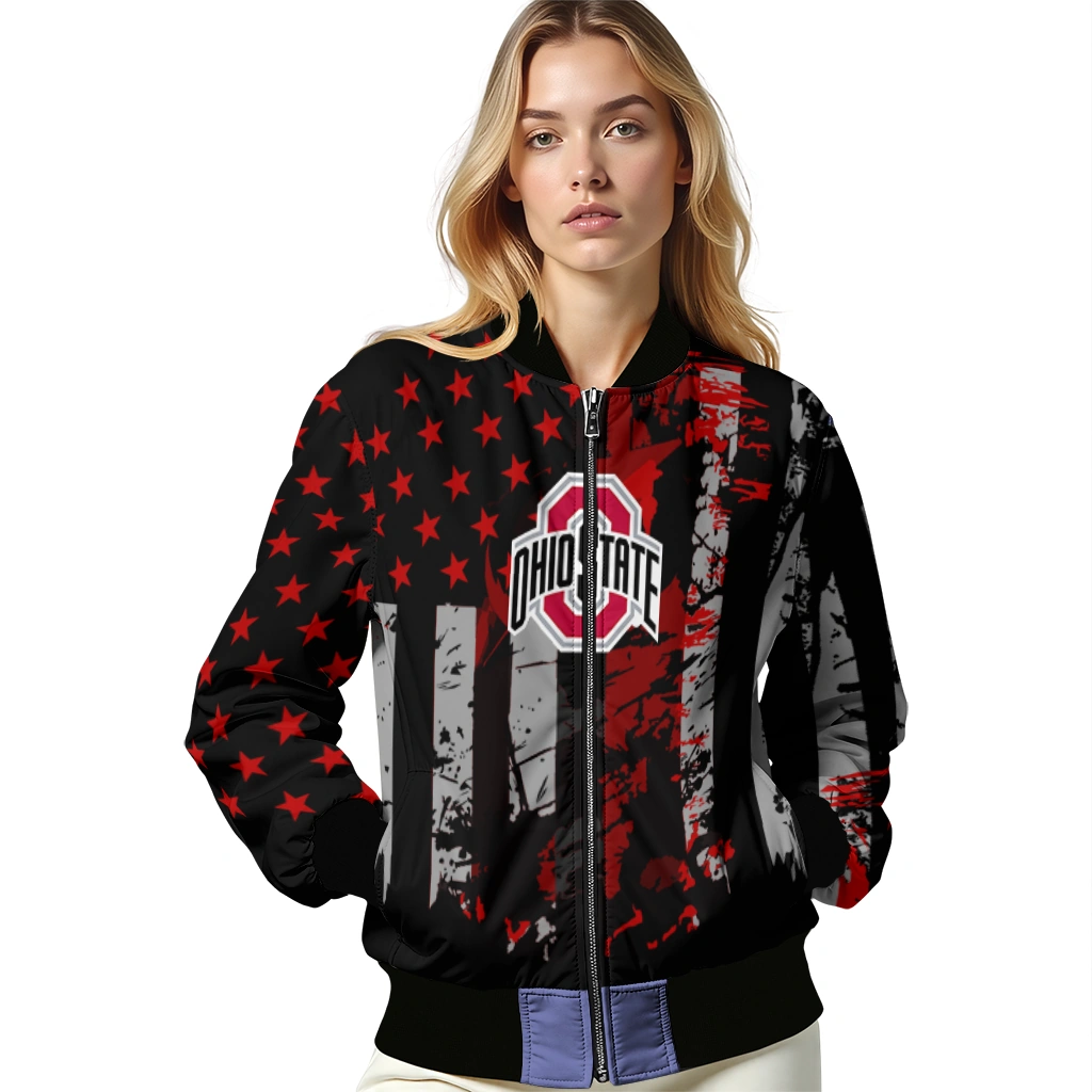 customized ohio state buckeyes star stripes scarlet black bomber jacket latest model customized ohio state buckeyes star stripes scarlet black bomber jacket latest model
