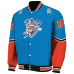 customized oklahoma city thunder chevron style blue varsity jacket best selling