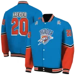 customized oklahoma city thunder chevron style blue varsity jacket best selling
