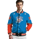 customized oklahoma city thunder chevron style blue varsity jacket best selling