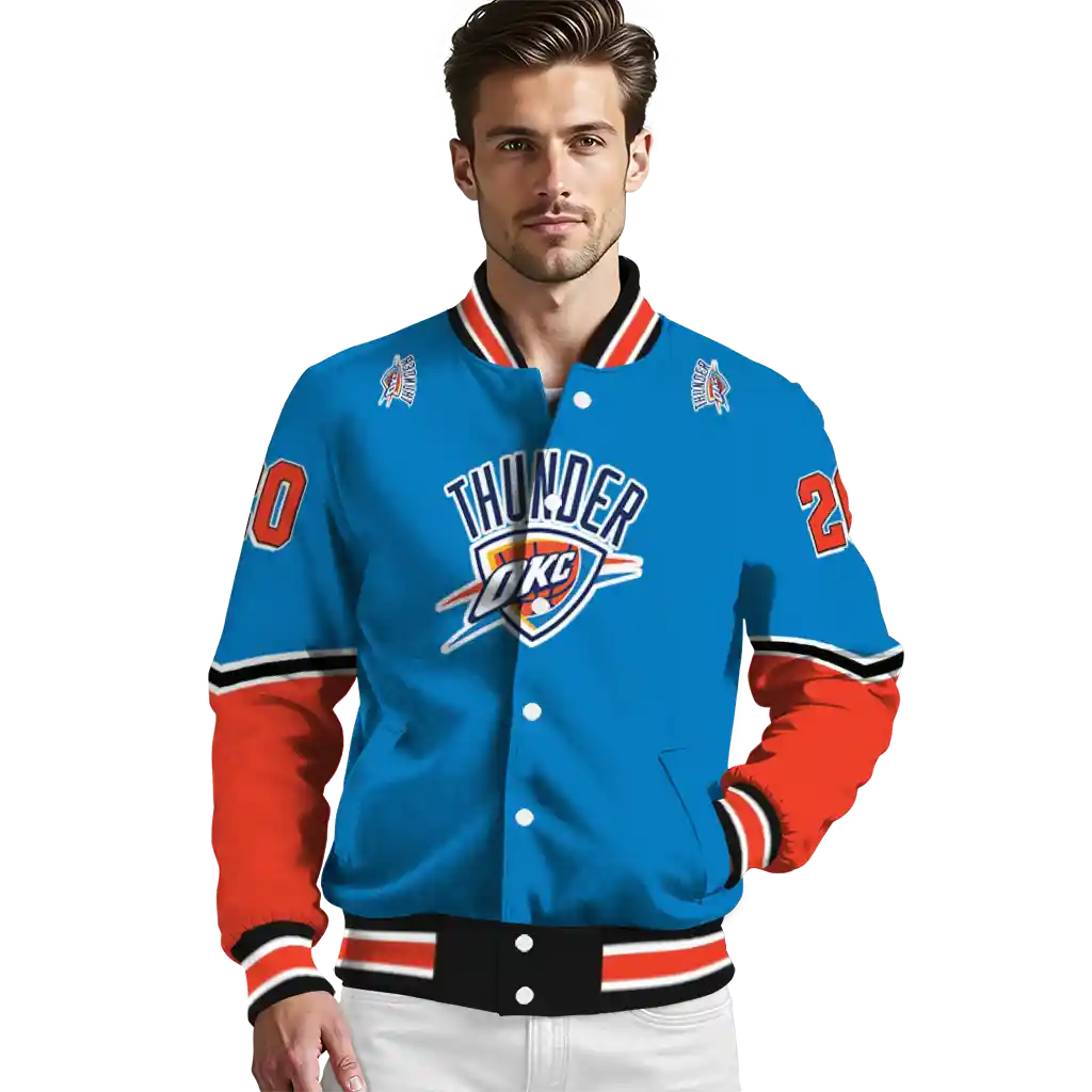 customized oklahoma city thunder chevron style blue varsity jacket high quality customized oklahoma city thunder chevron style blue varsity jacket high quality