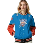 customized oklahoma city thunder chevron style blue varsity jacket best selling