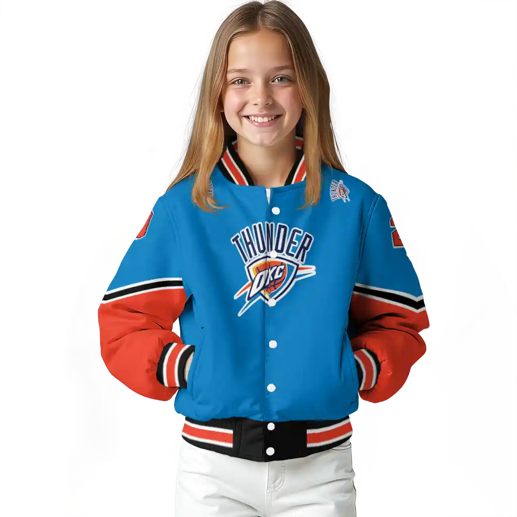 customized oklahoma city thunder chevron style blue varsity jacket top rated customized oklahoma city thunder chevron style blue varsity jacket top rated