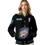 customized oklahoma city thunder claw edge black varsity jacket best selling