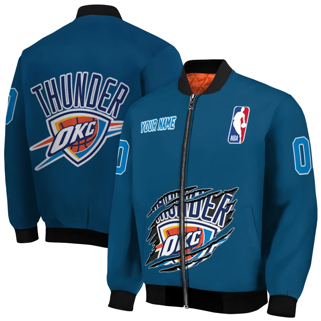 customized oklahoma city thunder claw slash blue bomber jacket best selling customized oklahoma city thunder claw slash blue bomber jacket best selling