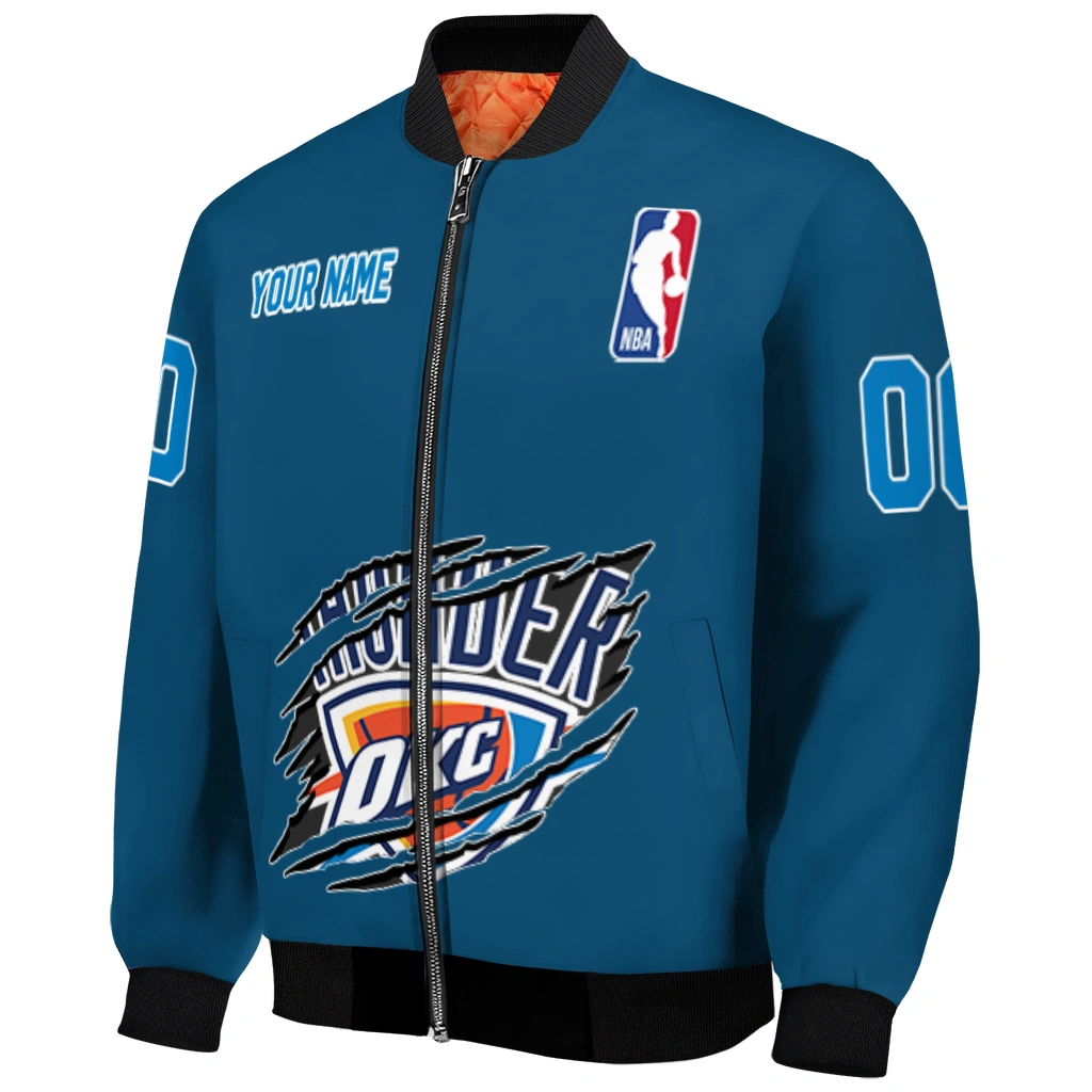 customized oklahoma city thunder claw slash blue bomber jacket fashion forward customized oklahoma city thunder claw slash blue bomber jacket fashion forward