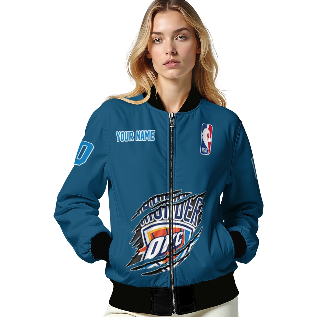 customized oklahoma city thunder claw slash blue bomber jacket latest model customized oklahoma city thunder claw slash blue bomber jacket latest model