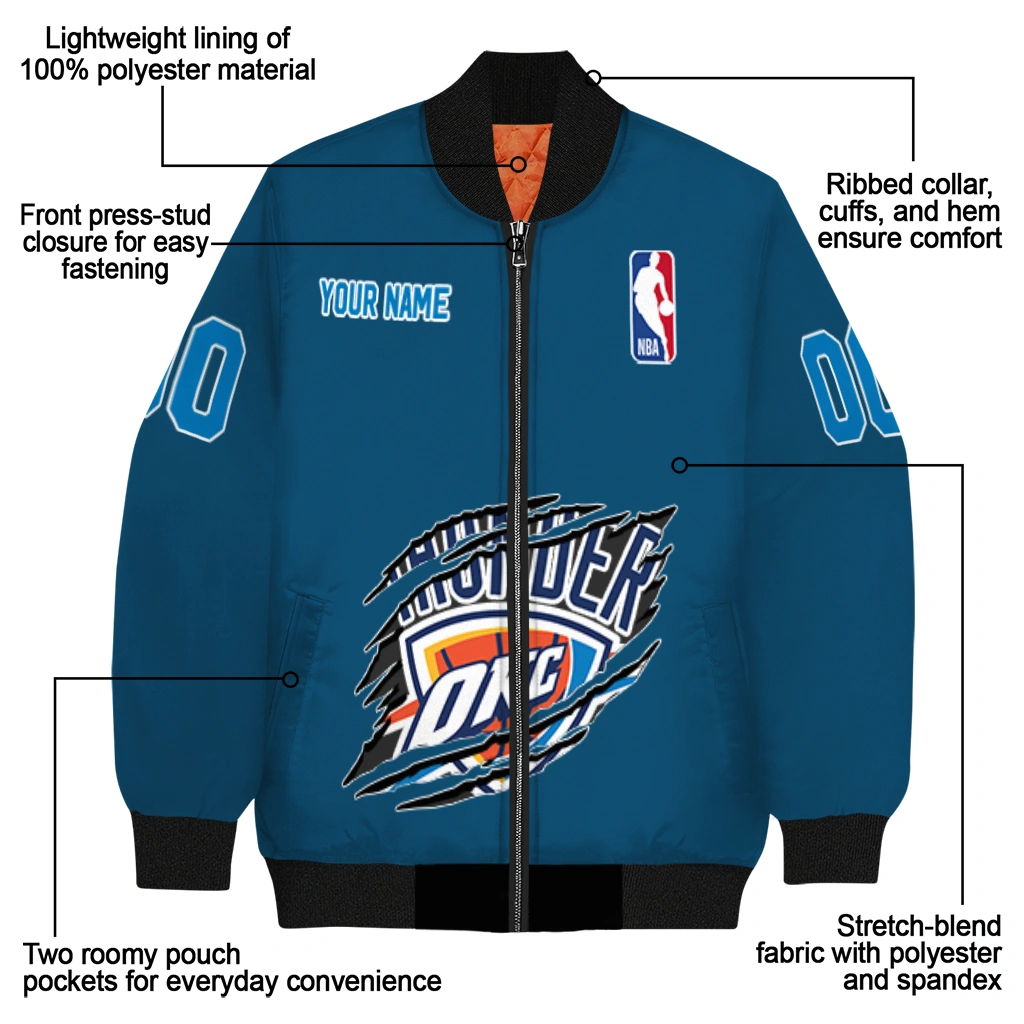 customized oklahoma city thunder claw slash blue bomber jacket new arrival customized oklahoma city thunder claw slash blue bomber jacket new arrival