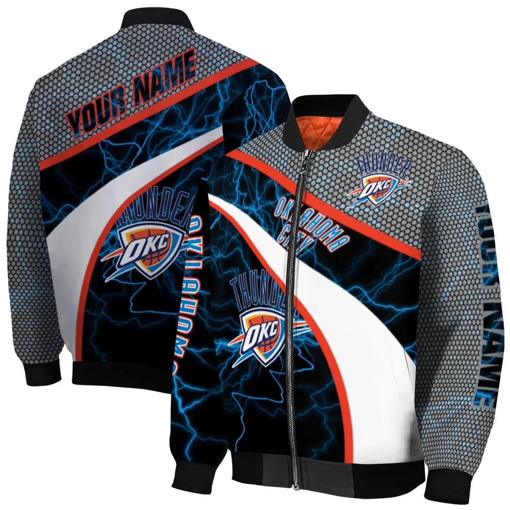 customized oklahoma city thunder electric flash blue bomber jacket best selling customized oklahoma city thunder electric flash blue bomber jacket best selling