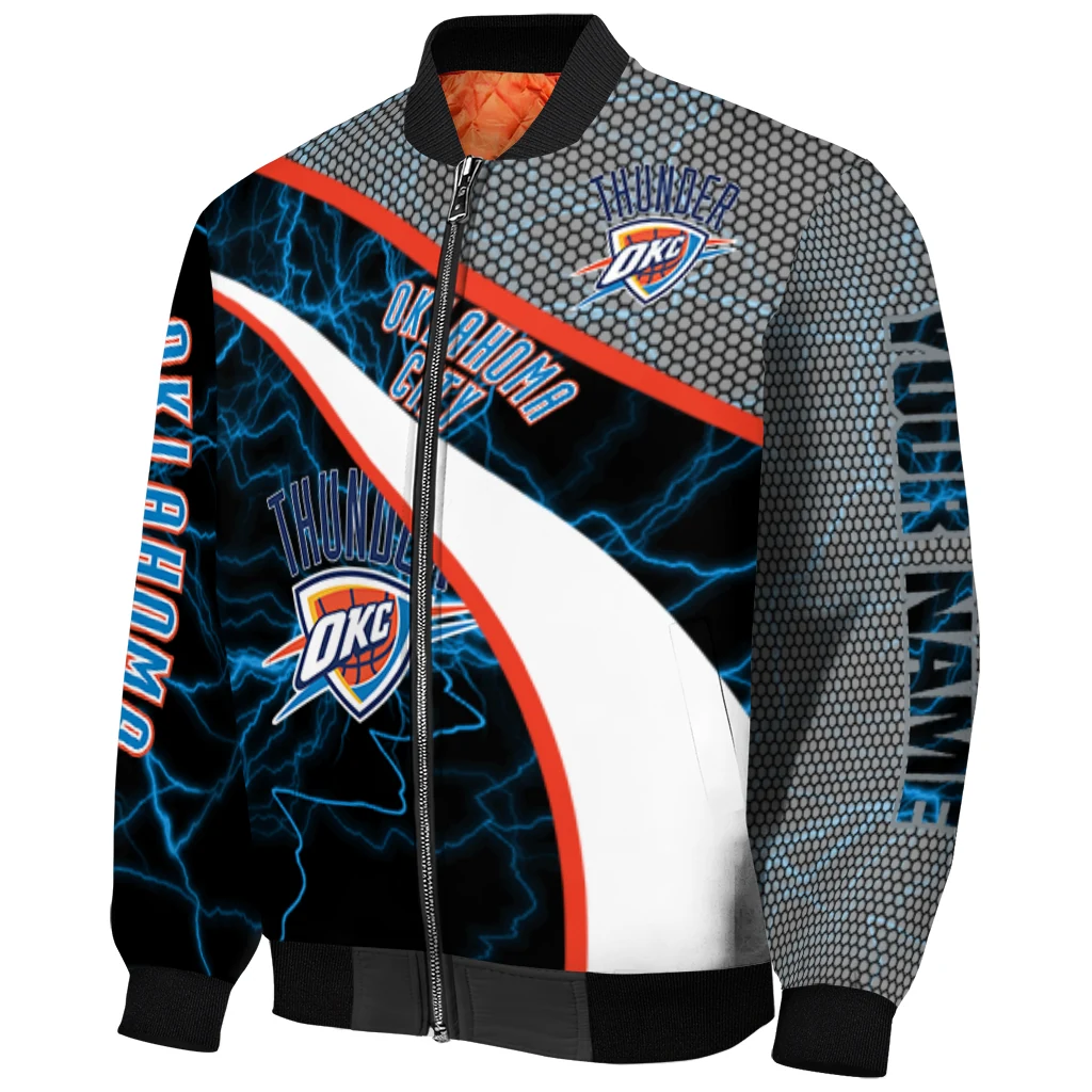 customized oklahoma city thunder electric flash blue bomber jacket fashion forward customized oklahoma city thunder electric flash blue bomber jacket fashion forward