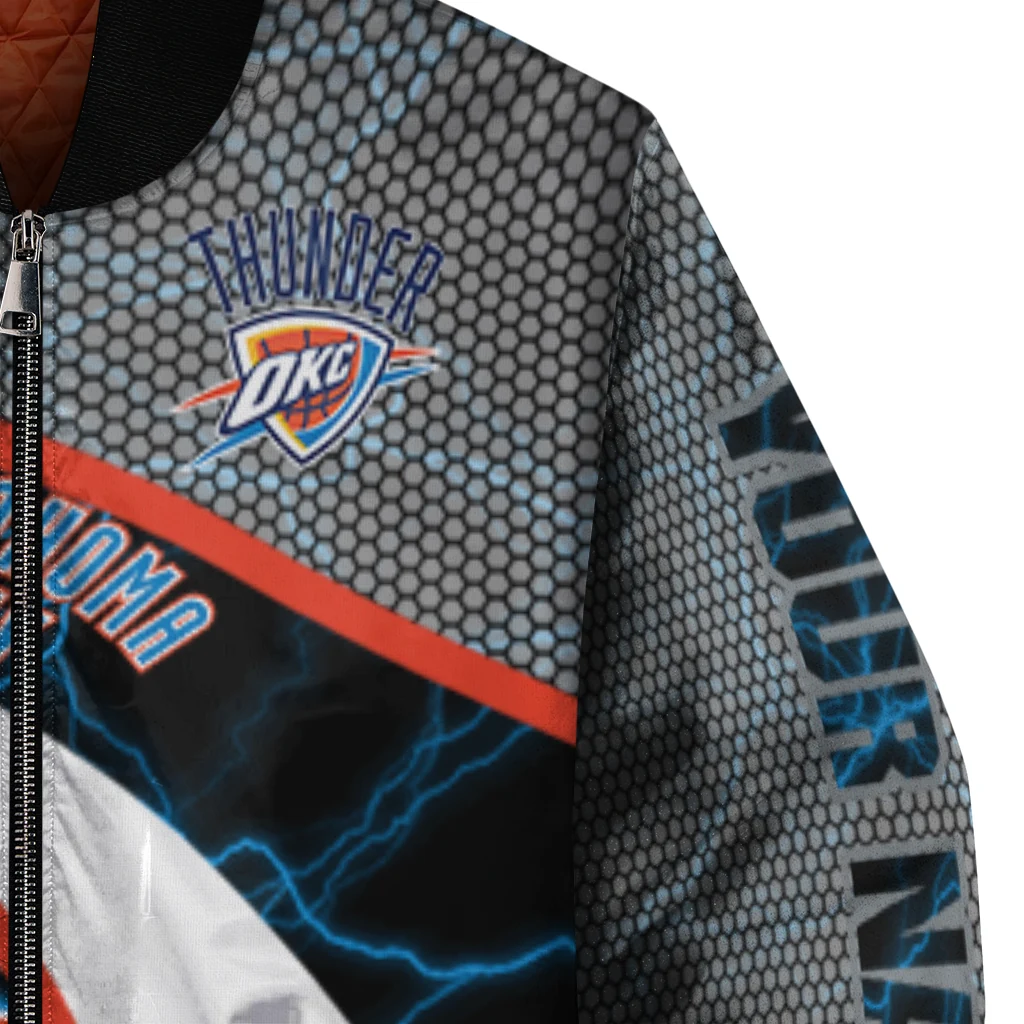 customized oklahoma city thunder electric flash blue bomber jacket premium grade customized oklahoma city thunder electric flash blue bomber jacket premium grade