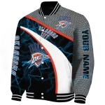 customized oklahoma city thunder electric flash blue varsity jacket best selling