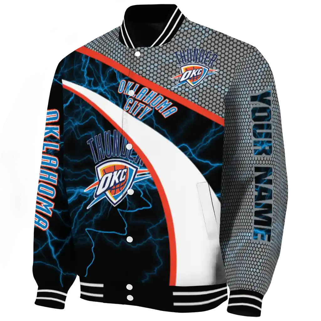 customized oklahoma city thunder electric flash blue varsity jacket best selling customized oklahoma city thunder electric flash blue varsity jacket best selling