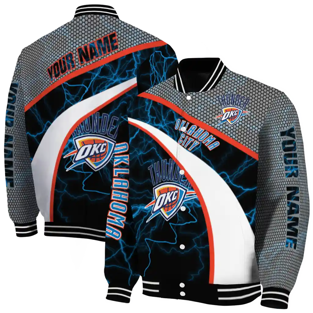 customized oklahoma city thunder electric flash blue varsity jacket fashion forward customized oklahoma city thunder electric flash blue varsity jacket fashion forward
