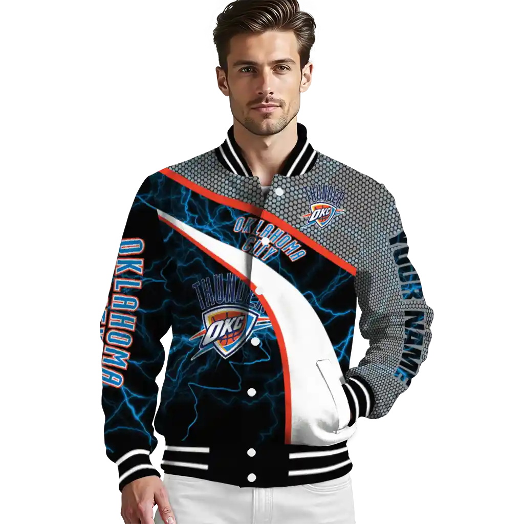 customized oklahoma city thunder electric flash blue varsity jacket high quality customized oklahoma city thunder electric flash blue varsity jacket high quality