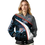 customized oklahoma city thunder electric flash blue varsity jacket best selling