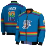 customized oklahoma city thunder rainbow jersey number blue bomber jacket best selling