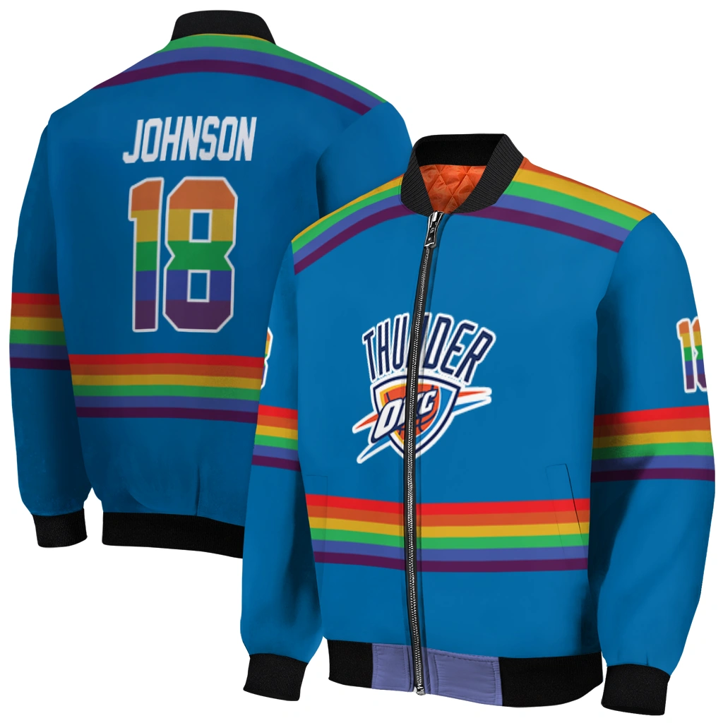 customized oklahoma city thunder rainbow jersey number blue bomber jacket best selling customized oklahoma city thunder rainbow jersey number blue bomber jacket best selling