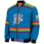 customized oklahoma city thunder rainbow jersey number blue bomber jacket best selling