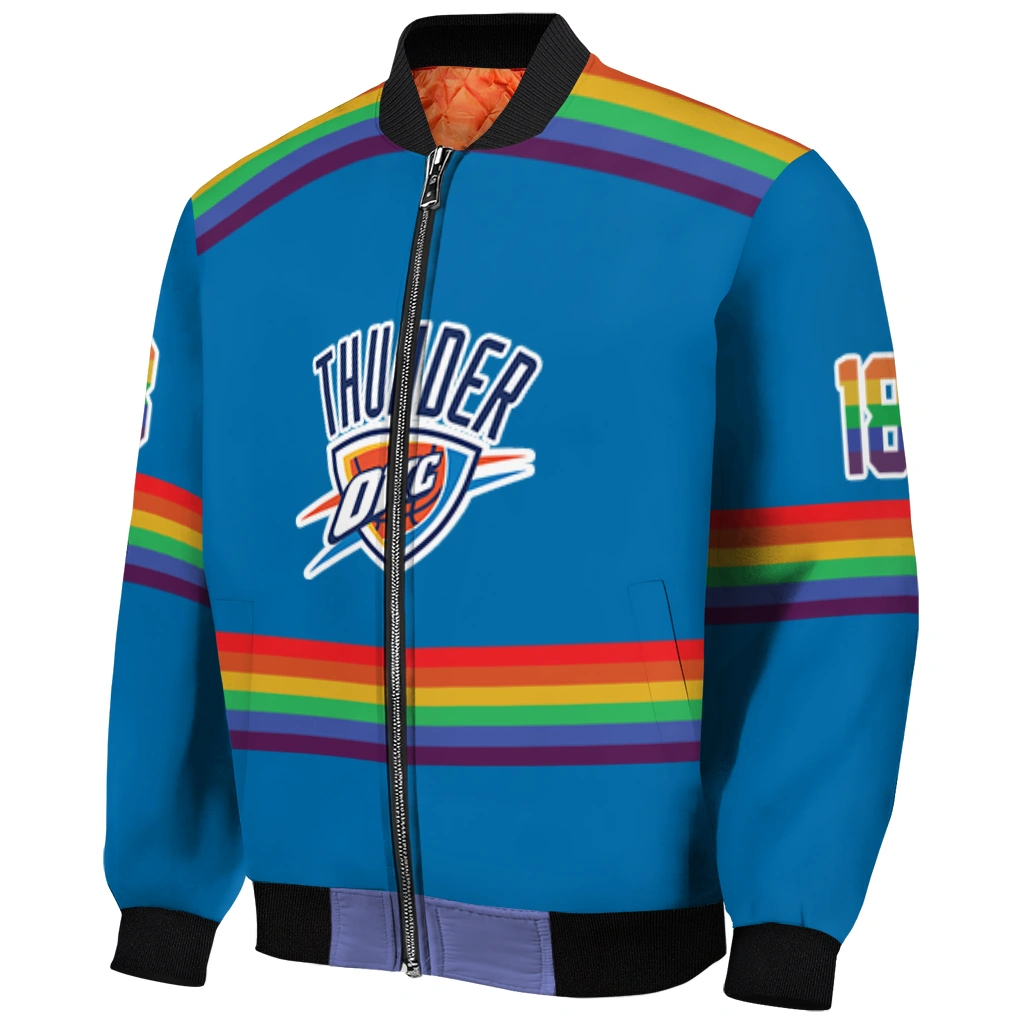 customized oklahoma city thunder rainbow jersey number blue bomber jacket fashion forward customized oklahoma city thunder rainbow jersey number blue bomber jacket fashion forward
