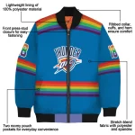 customized oklahoma city thunder rainbow jersey number blue bomber jacket best selling