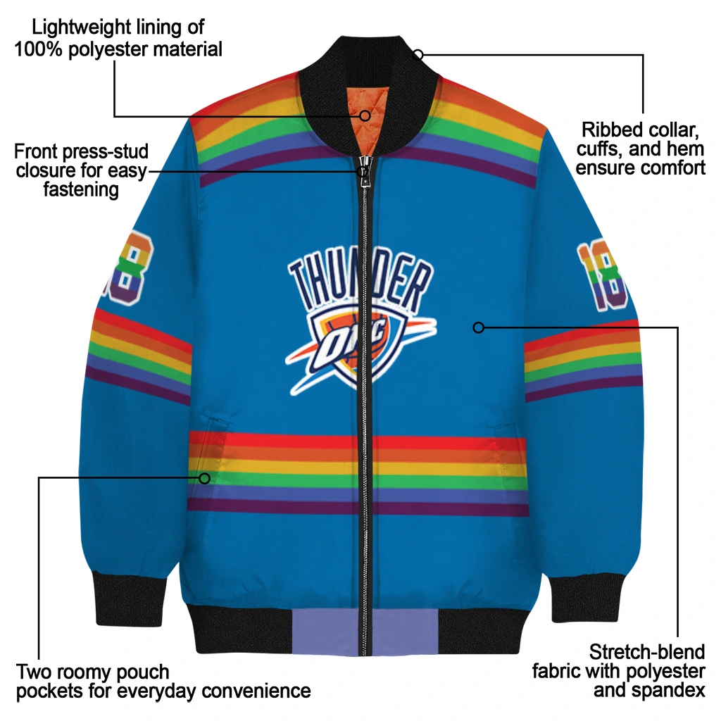 customized oklahoma city thunder rainbow jersey number blue bomber jacket new arrival customized oklahoma city thunder rainbow jersey number blue bomber jacket new arrival