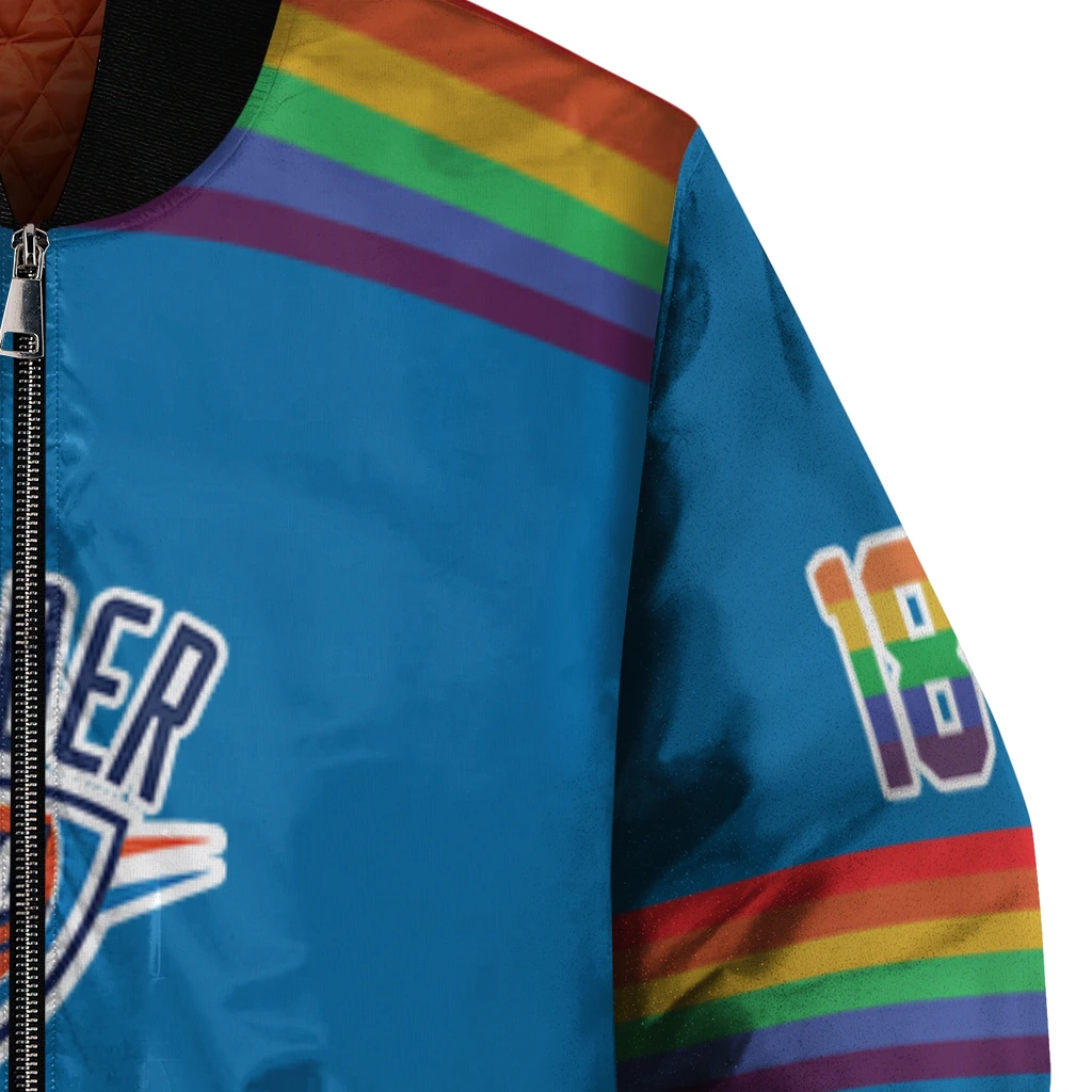 customized oklahoma city thunder rainbow jersey number blue bomber jacket premium grade customized oklahoma city thunder rainbow jersey number blue bomber jacket premium grade