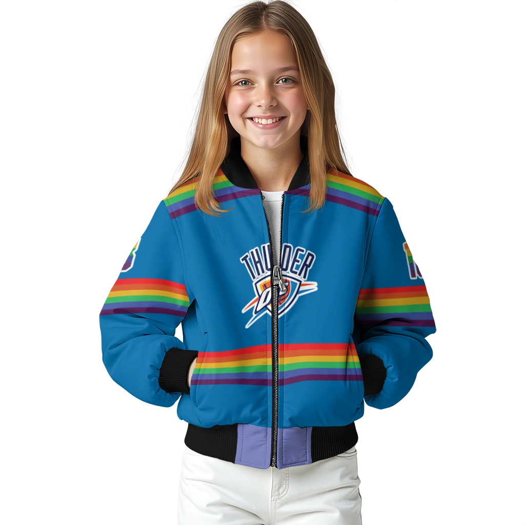 customized oklahoma city thunder rainbow jersey number blue bomber jacket top rated customized oklahoma city thunder rainbow jersey number blue bomber jacket top rated
