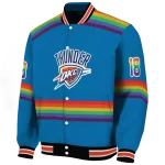 customized oklahoma city thunder rainbow jersey number blue varsity jacket best selling