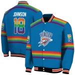 customized oklahoma city thunder rainbow jersey number blue varsity jacket best selling