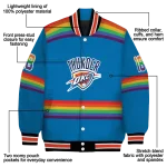 customized oklahoma city thunder rainbow jersey number blue varsity jacket best selling