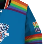 customized oklahoma city thunder rainbow jersey number blue varsity jacket best selling