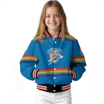 customized oklahoma city thunder rainbow jersey number blue varsity jacket best selling
