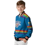 customized oklahoma city thunder rainbow jersey number blue varsity jacket best selling
