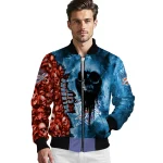 customized oklahoma city thunder skull cluster blue bomber jacket best selling