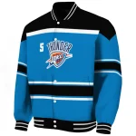 customized oklahoma city thunder stripe statement blue black varsity jacket best selling