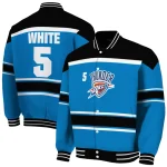 customized oklahoma city thunder stripe statement blue black varsity jacket best selling