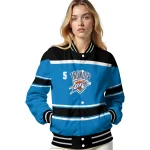 customized oklahoma city thunder stripe statement blue black varsity jacket best selling