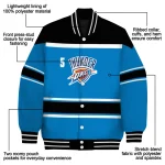 customized oklahoma city thunder stripe statement blue black varsity jacket best selling