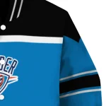 customized oklahoma city thunder stripe statement blue black varsity jacket best selling