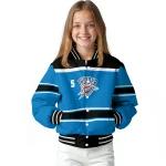 customized oklahoma city thunder stripe statement blue black varsity jacket best selling