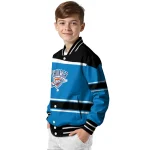 customized oklahoma city thunder stripe statement blue black varsity jacket best selling