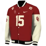 customized oklahoma sooners team patch crimson varsity jacket best selling