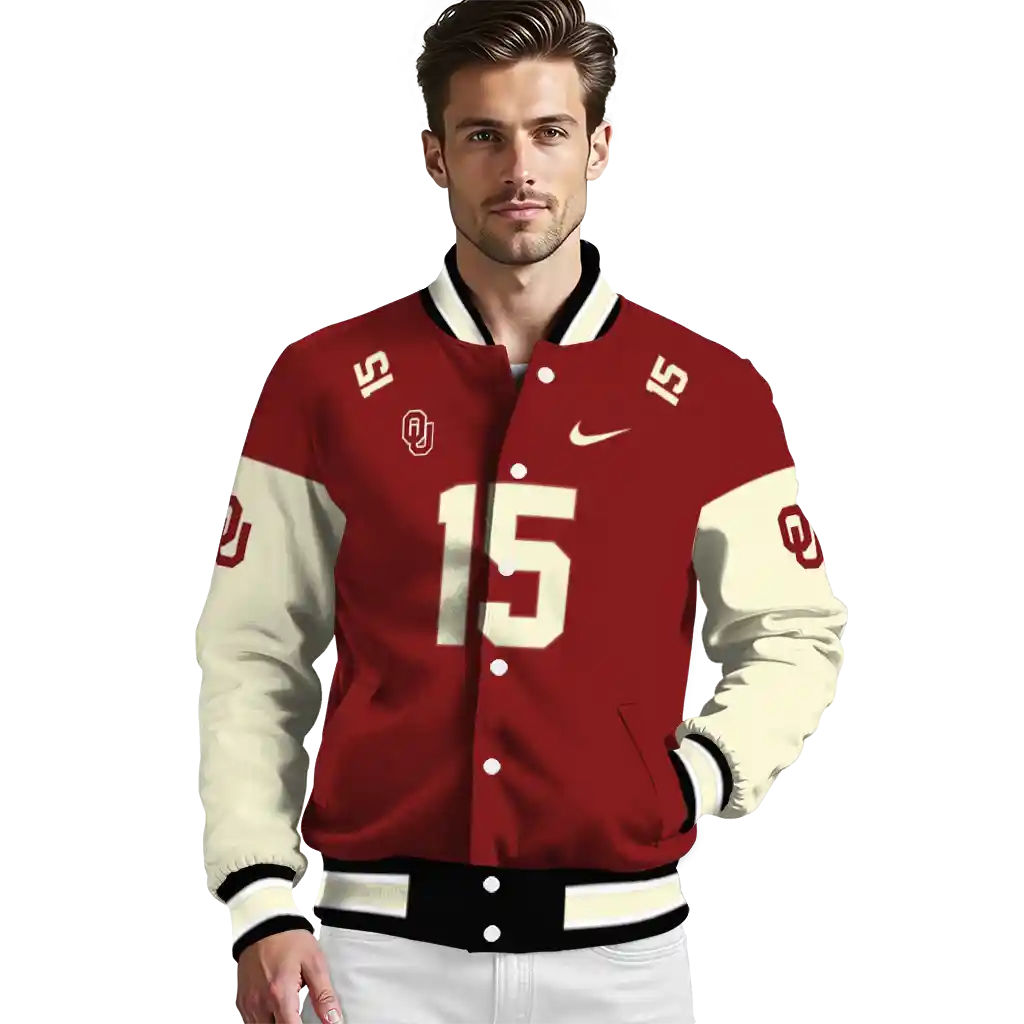 customized oklahoma sooners team patch crimson varsity jacket high quality customized oklahoma sooners team patch crimson varsity jacket high quality