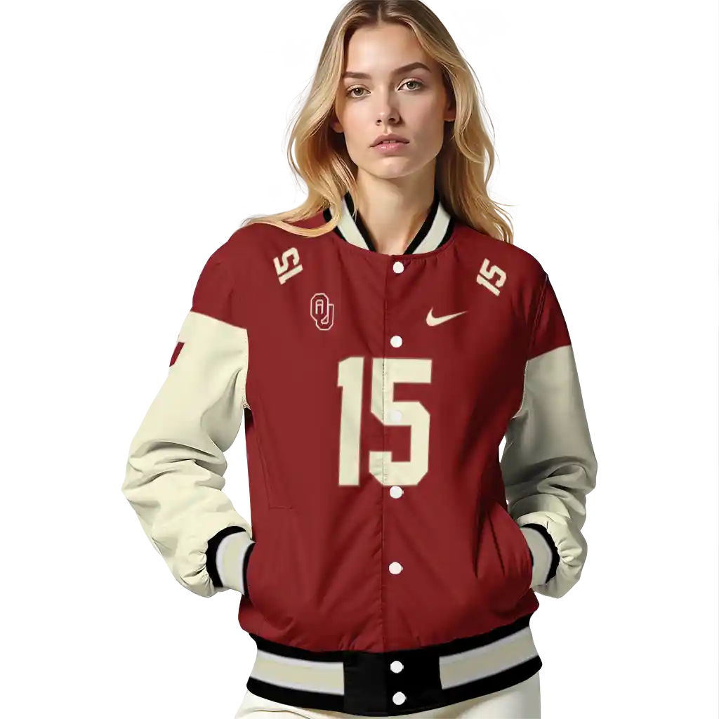 customized oklahoma sooners team patch crimson varsity jacket latest model customized oklahoma sooners team patch crimson varsity jacket latest model